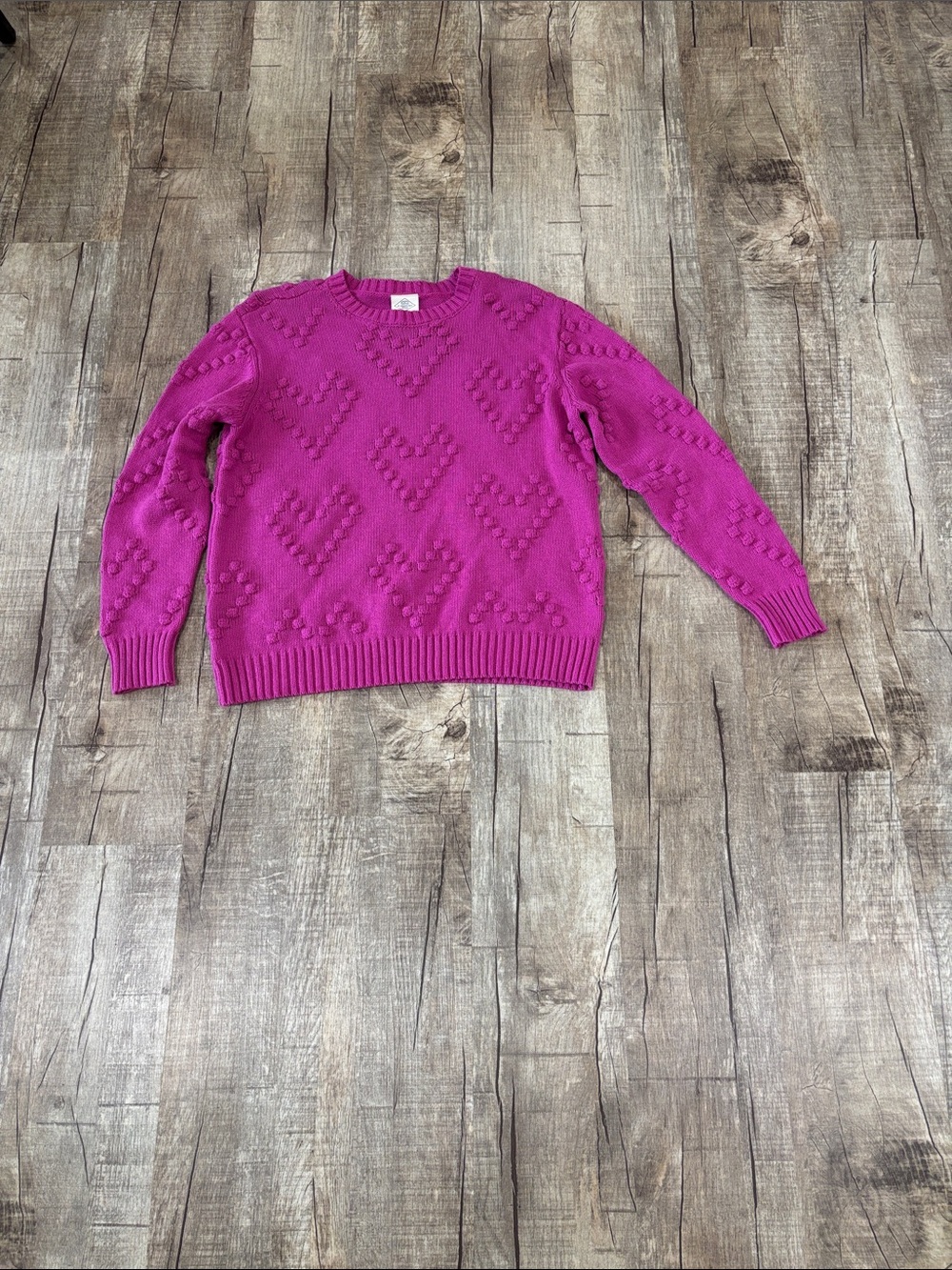 St. John's Bay Fuchsia Heart Bobble Crewneck Sweater Women’s Size XL